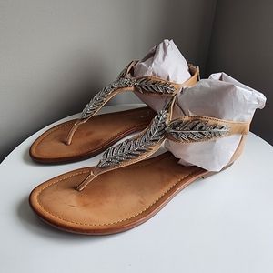 Jessica Simpson size 10 tan jeweled flat sandals